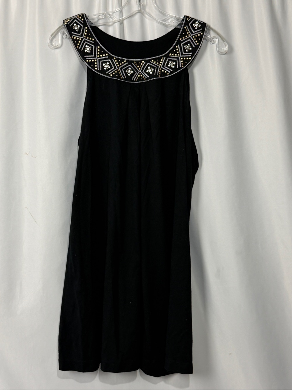 Dotti Black Sleeveless Midi Tunic Dress with Embellished Collar Sz XL